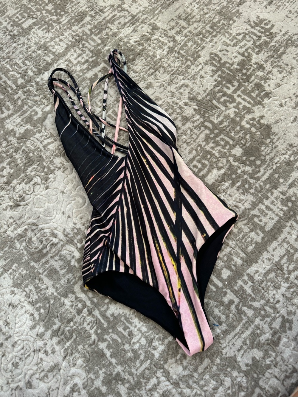 Samudra Pink & Black Palm Striped One-Piece Swimsuit XS